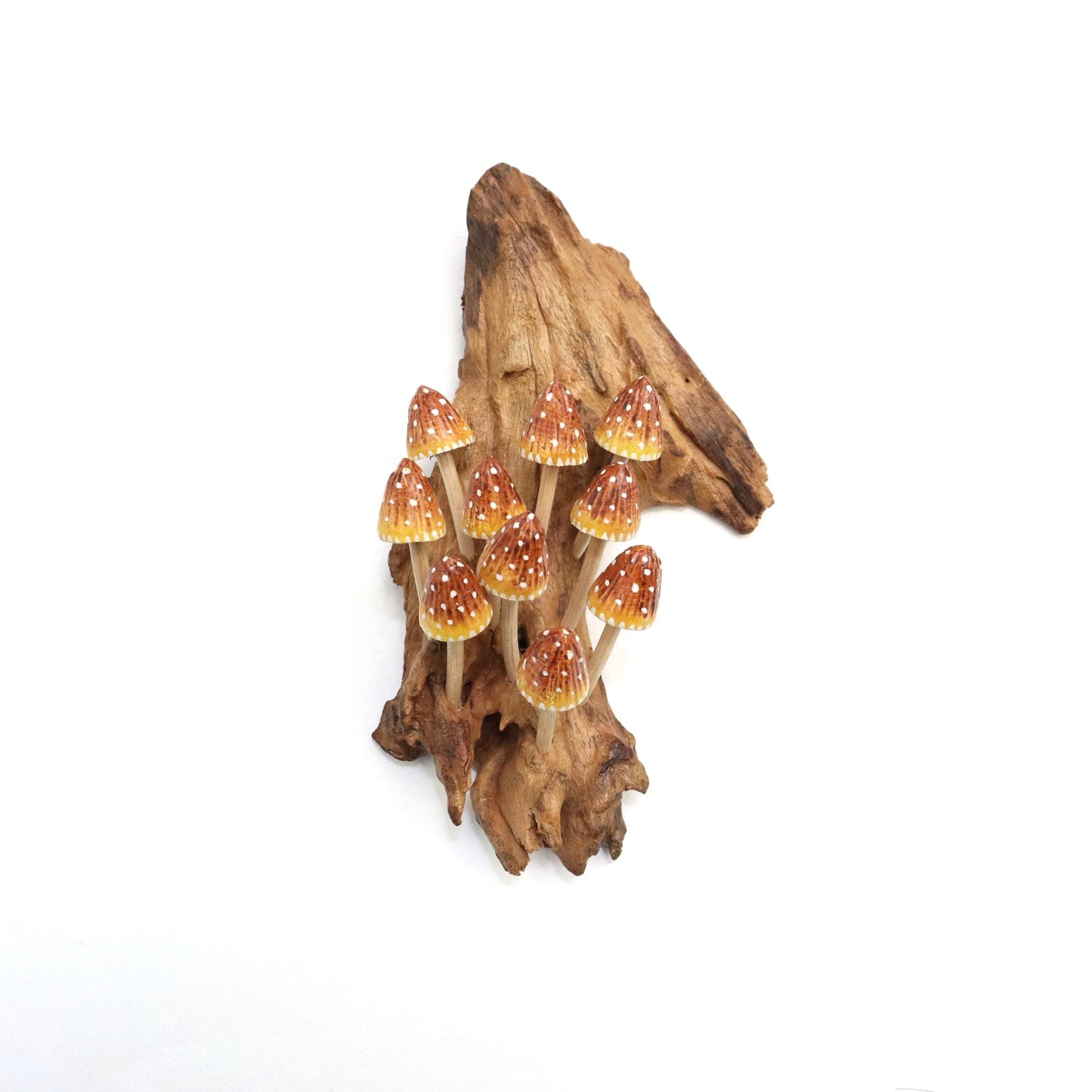 Hand-Carved & Painted Yellow & Orange Mushroom Wall Art - Vertical Whimsical Decor