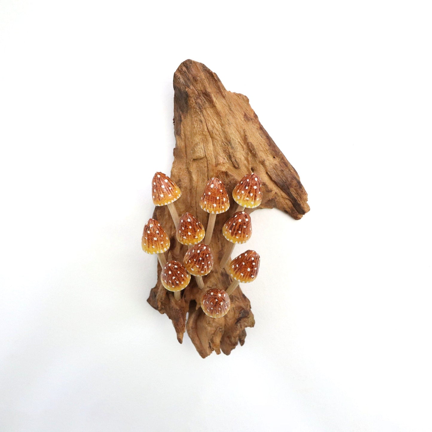 Hand-Carved & Painted Yellow & Orange Mushroom Wall Art - Vertical Whimsical Decor
