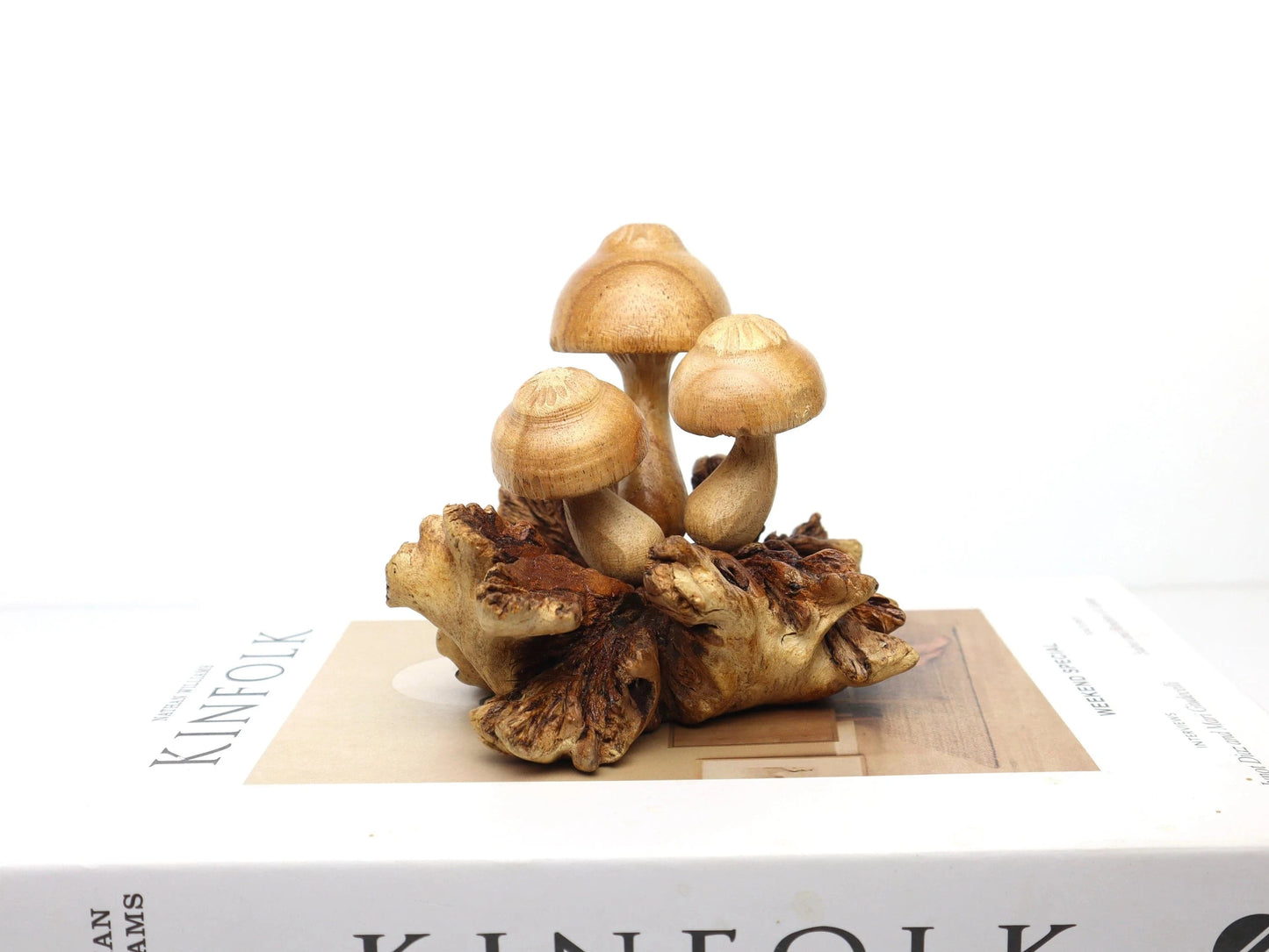 Hand-Carved Natural Wood Mushroom Cluster Sculpture - Rustic Woodland Decor