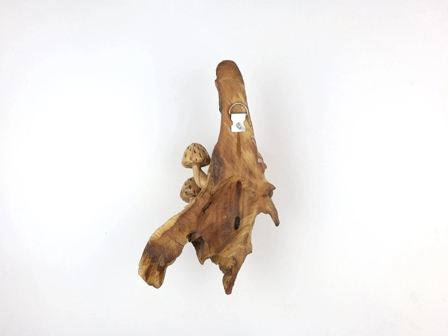 Hand-Carved Wooden Speckled Mushroom Sculpture - Rustic Woodland Display