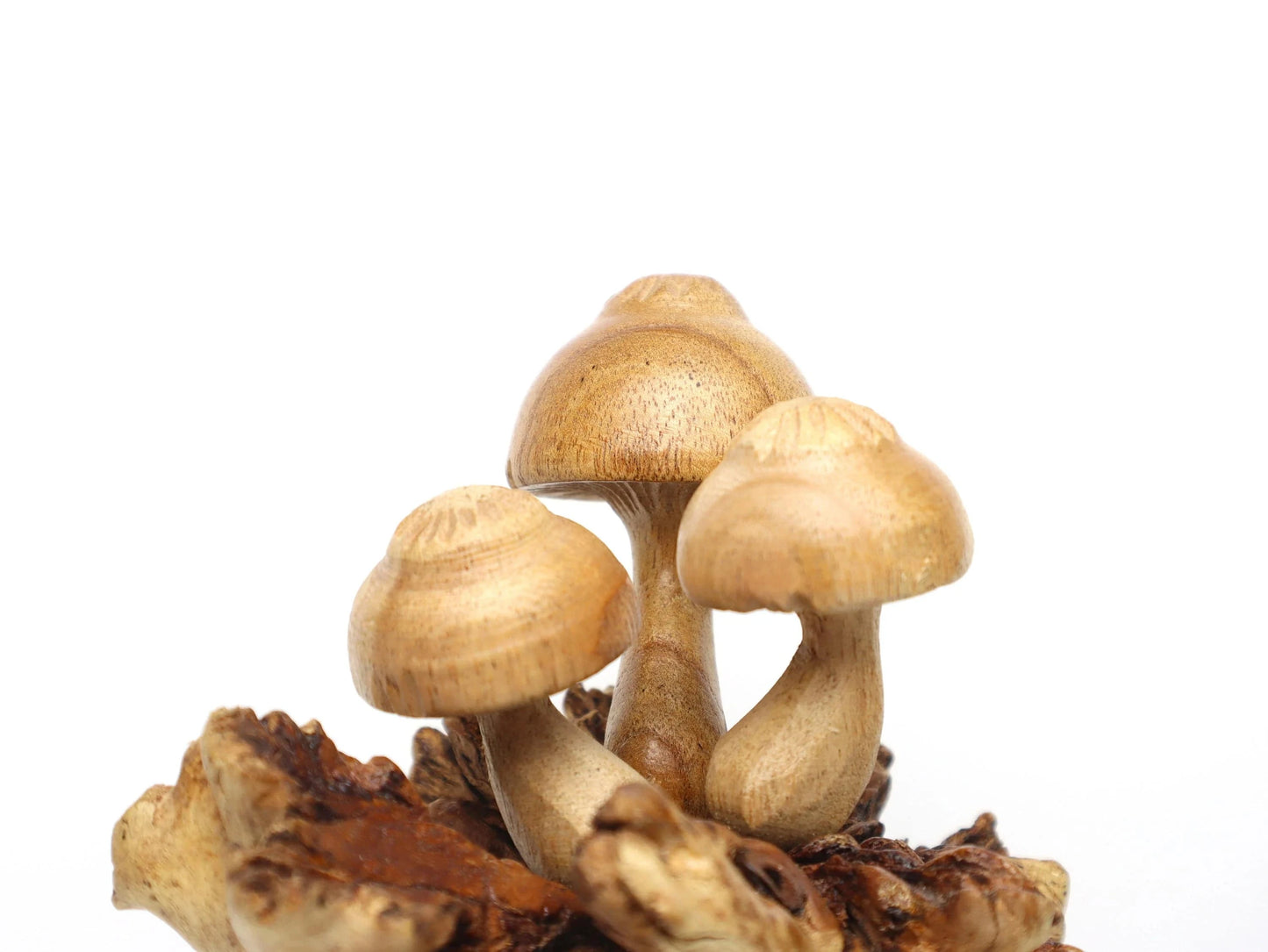 Hand-Carved Natural Wood Mushroom Cluster Sculpture - Rustic Woodland Decor
