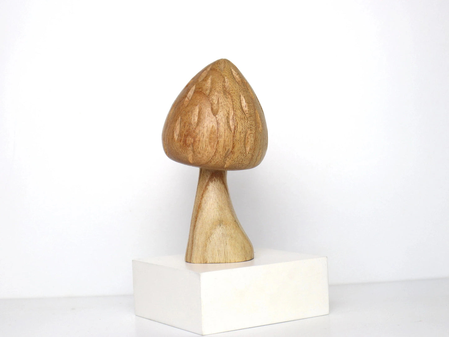 Hand-Carved Natural Wood Mushroom Sculpture - Minimalist Tabletop Decor
