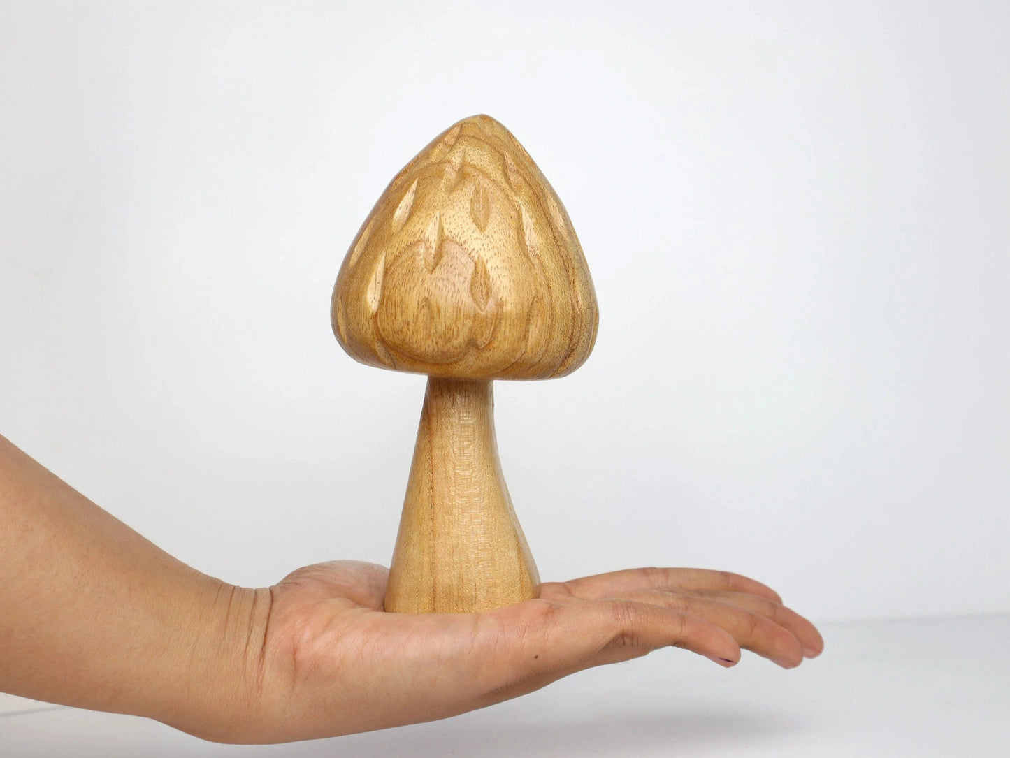 Hand-Carved Natural Wood Mushroom Sculpture - Minimalist Tabletop Decor