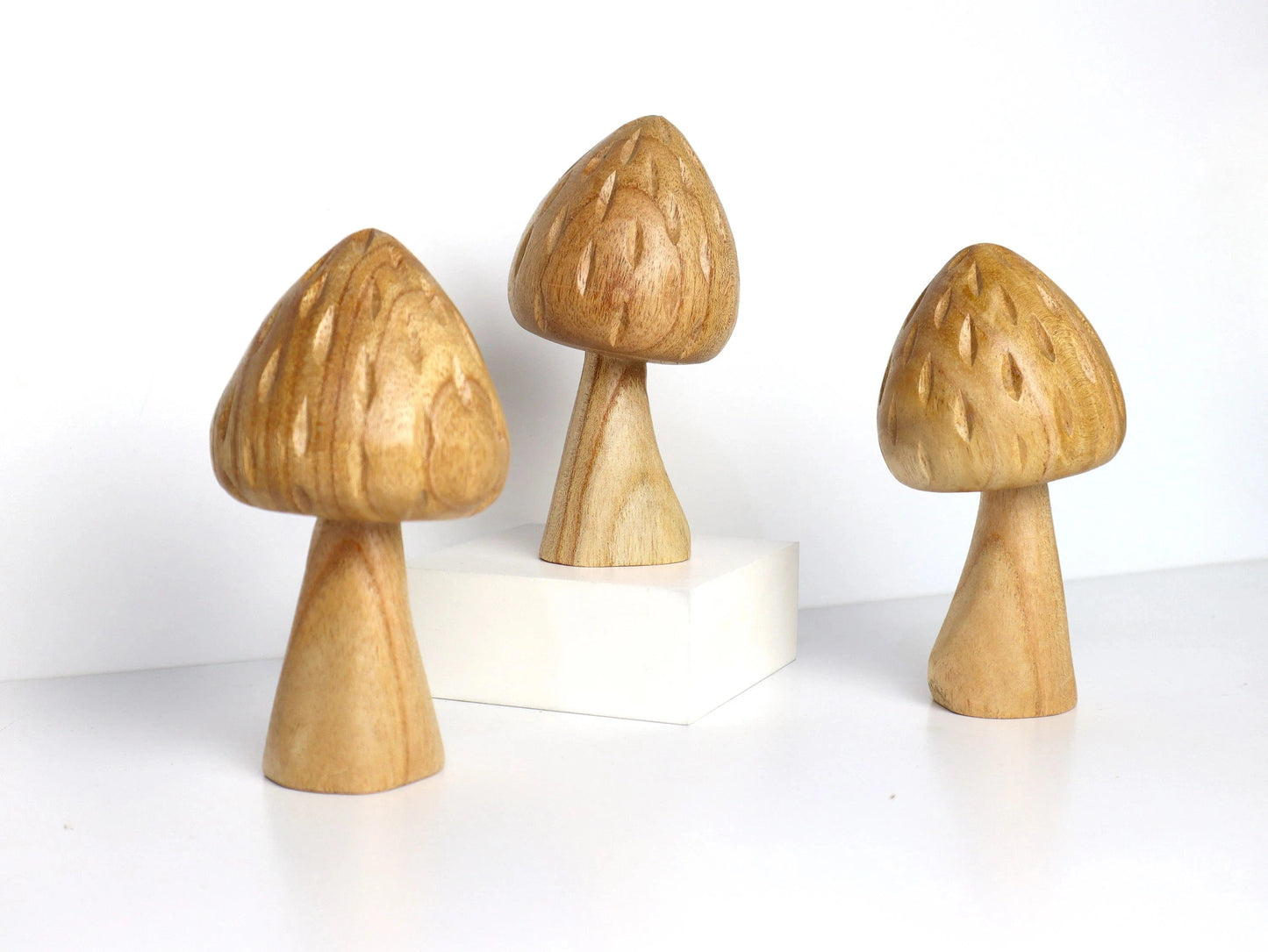 Hand-Carved Natural Wood Mushroom Sculpture - Minimalist Tabletop Decor