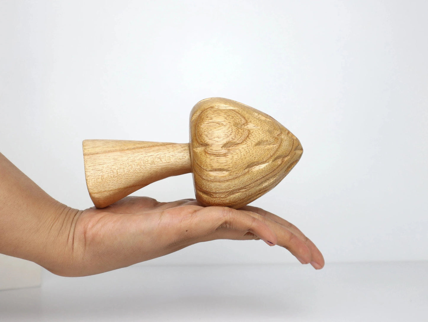 Hand-Carved Natural Wood Mushroom Sculpture - Minimalist Tabletop Decor
