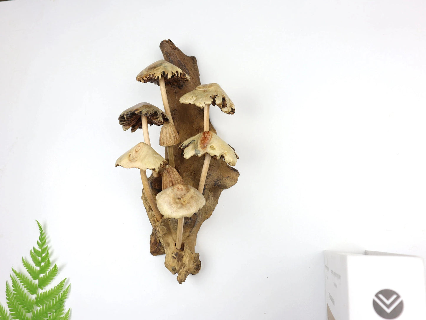 Hand-Carved Natural Wood Mushroom Cluster Sculpture - Vertical Woodland Display