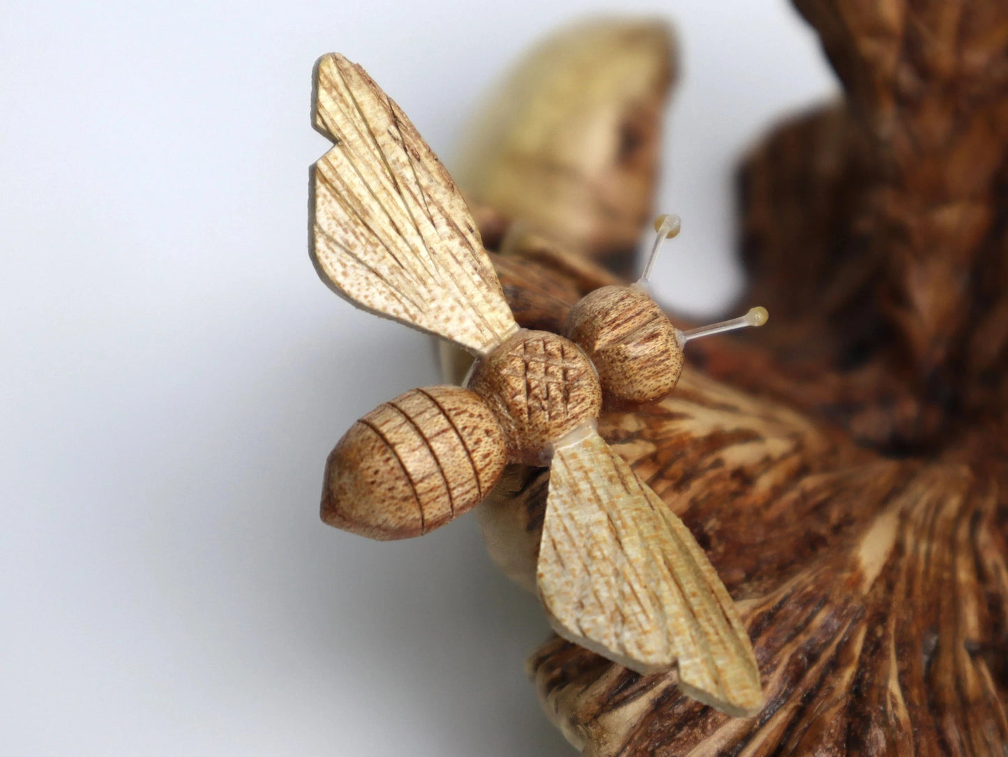 Hand-Carved Natural Wood Bee Trio Sculpture - Freestanding Rustic Decor