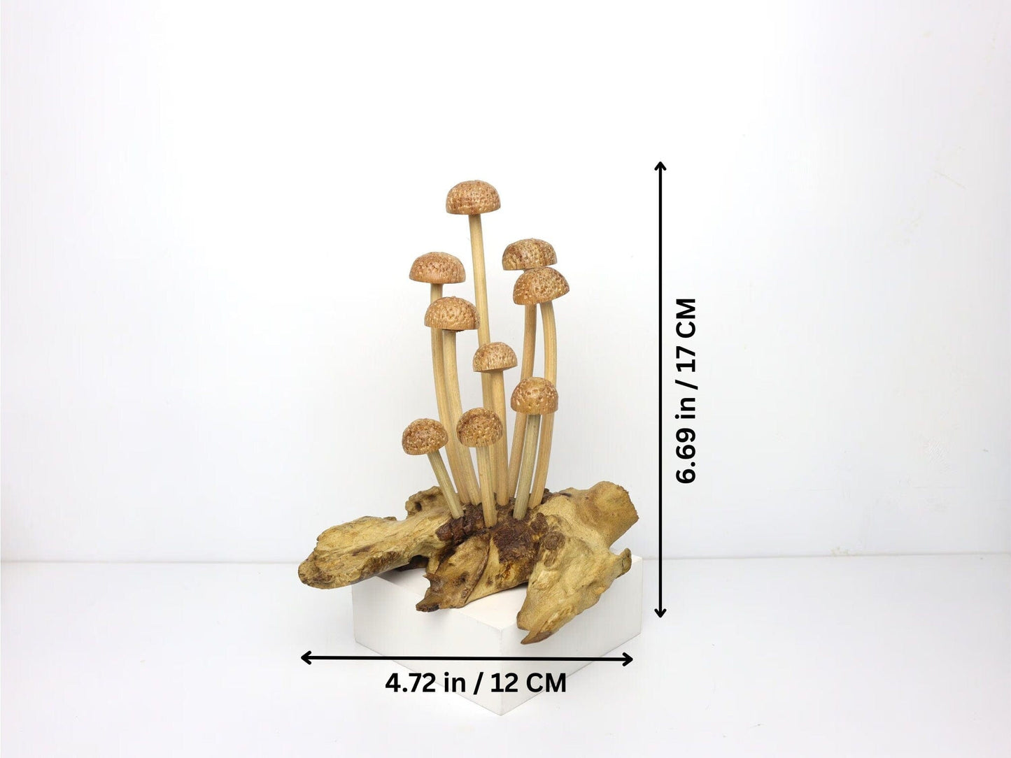 Hand-Carved Wooden Enoki Mushroom Sculpture - Delicate Rustic Home Decor