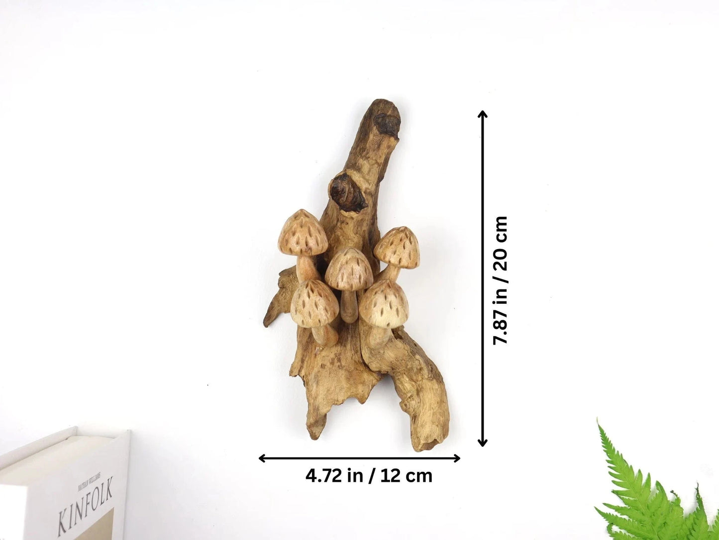 Hand-Carved Wooden Speckled Mushroom Sculpture - Rustic Woodland Display