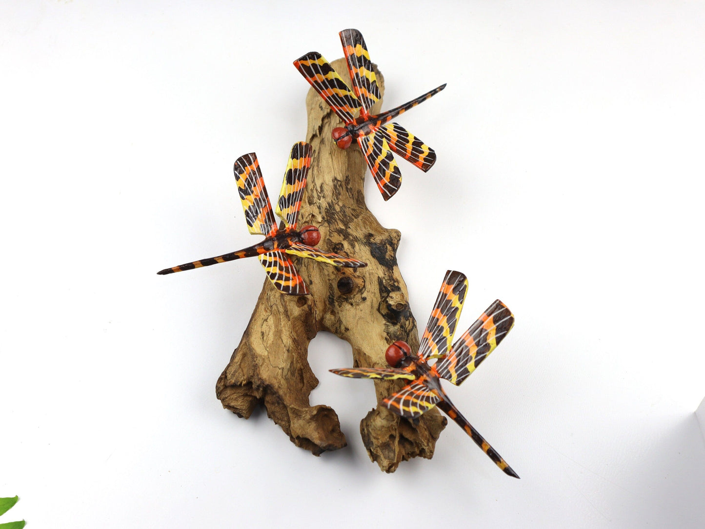 Hand-Carved & Painted Dragonfly Trio Wall Art - Vibrant Woodland Display