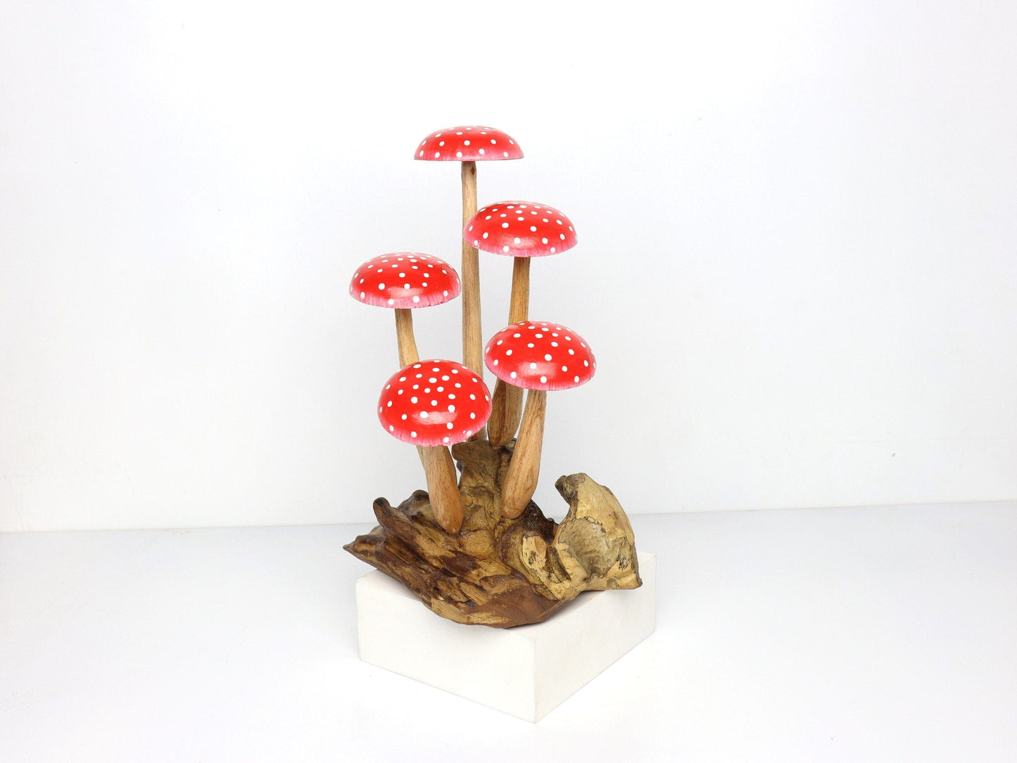 Hand-Carved Wooden Mushroom Sculpture - Whimsical Forest Decor