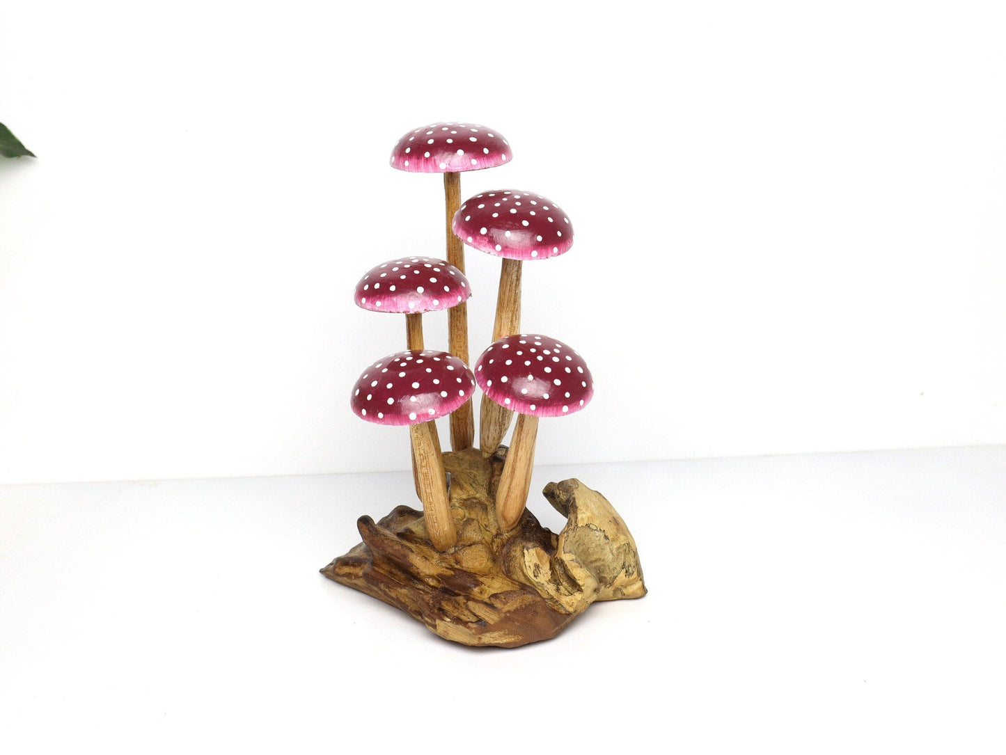 Hand-Carved Wooden Mushroom Sculpture - Whimsical Forest Decor