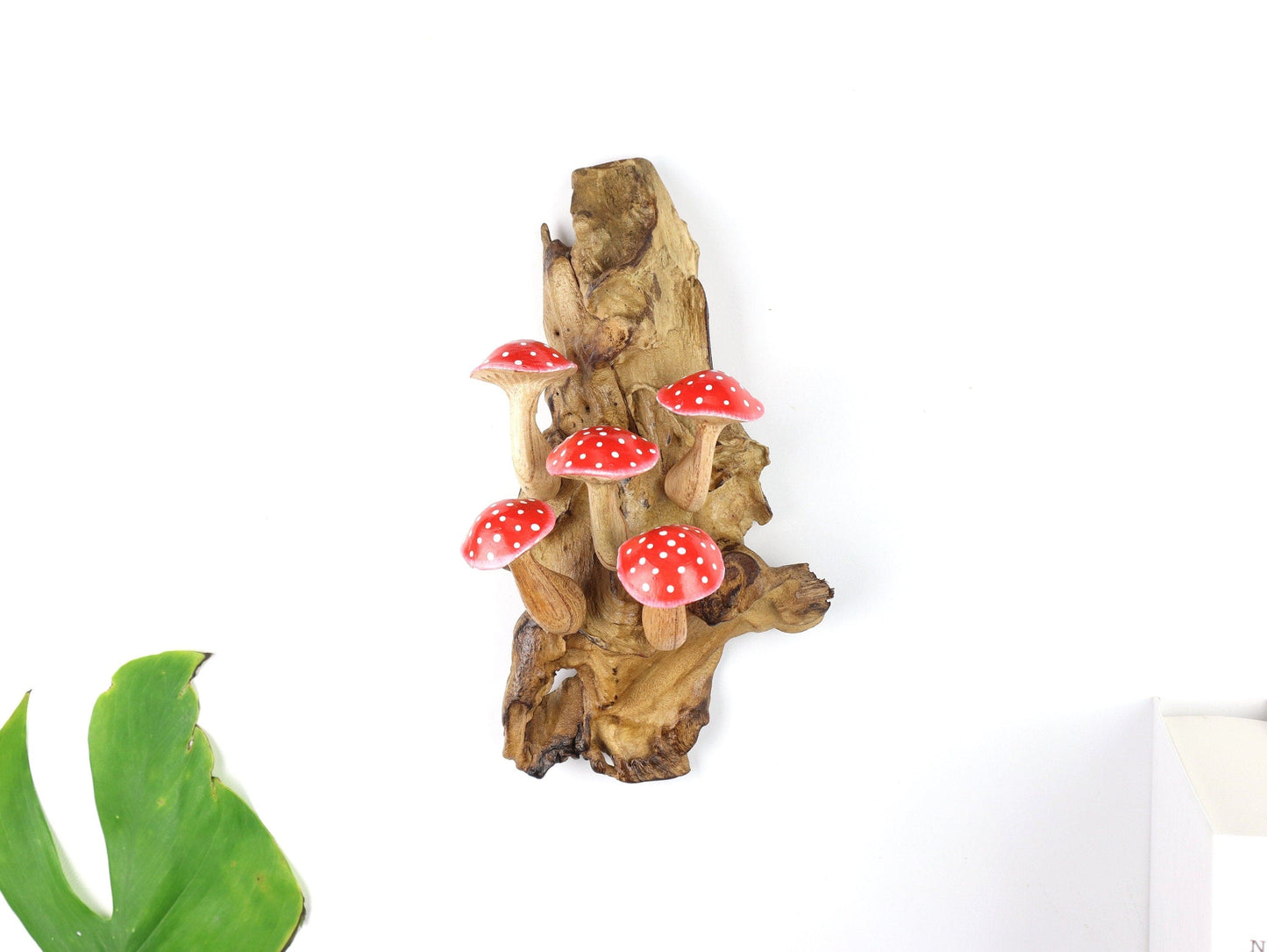 Hand-Carved & Painted Red & White Mushroom Wall Art - Vertical Whimsical Forest Decor
