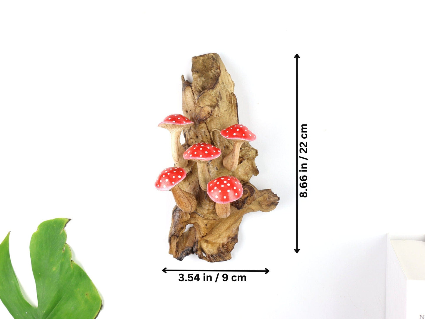 Hand-Carved & Painted Red & White Mushroom Wall Art - Vertical Whimsical Forest Decor