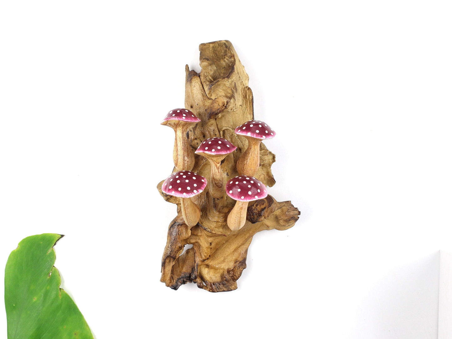 Hand-Carved & Painted Red & White Mushroom Wall Art - Vertical Whimsical Forest Decor