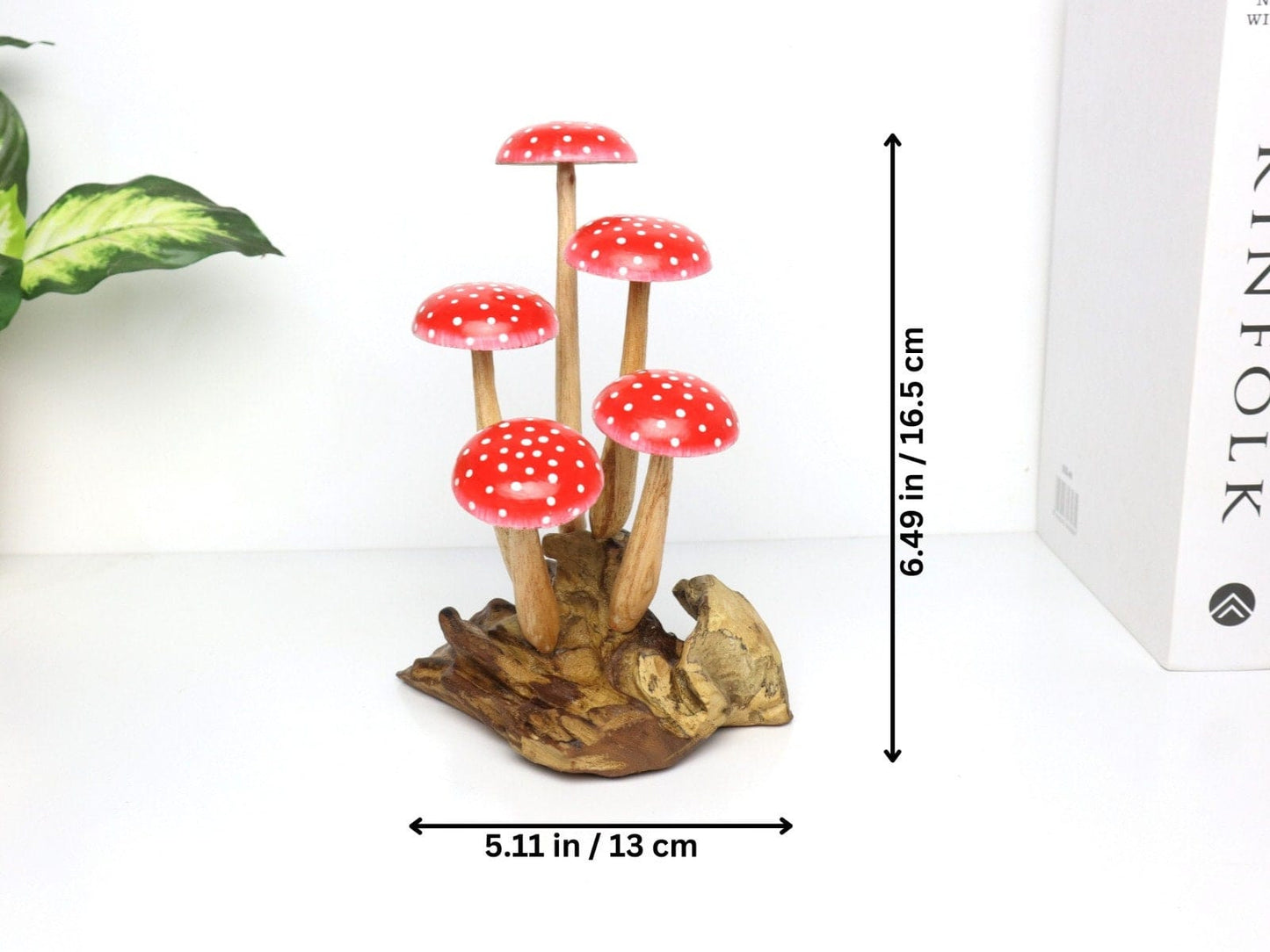 Hand-Carved Wooden Mushroom Sculpture - Whimsical Forest Decor