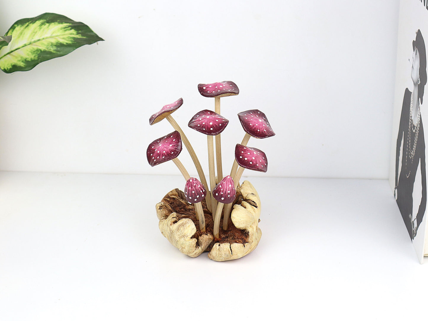 Purple Mushroom Sculpture, Fairy Garden Decor, Cute Mushroom Figurine, Miniature Fantasy Statue, Home Office Deco, Handmade Gift, Handicraft