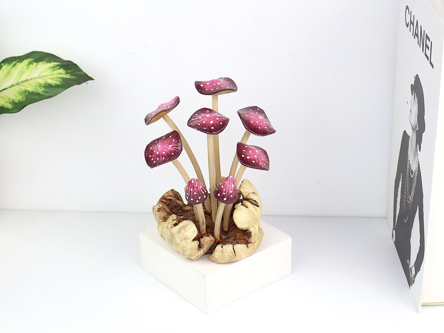 Purple Mushroom Sculpture, Fairy Garden Decor, Cute Mushroom Figurine, Miniature Fantasy Statue, Home Office Deco, Handmade Gift, Handicraft