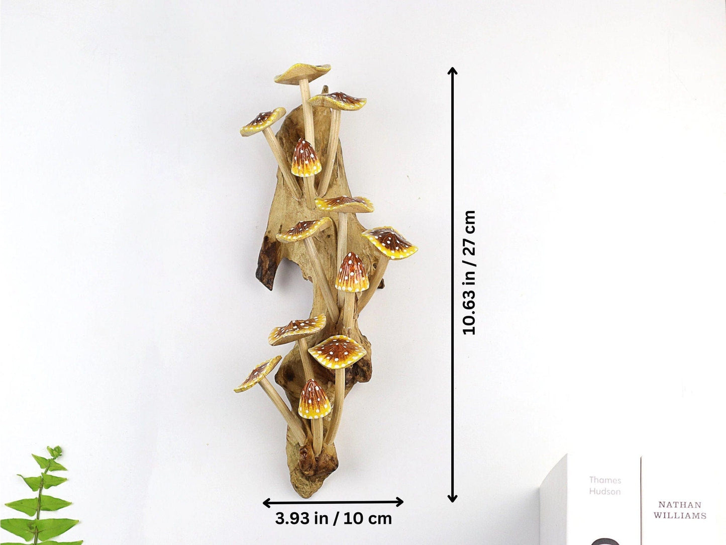 Hand-Carved & Painted Yellow & Orange Mushroom Wall Art - Vertical Whimsical Decor