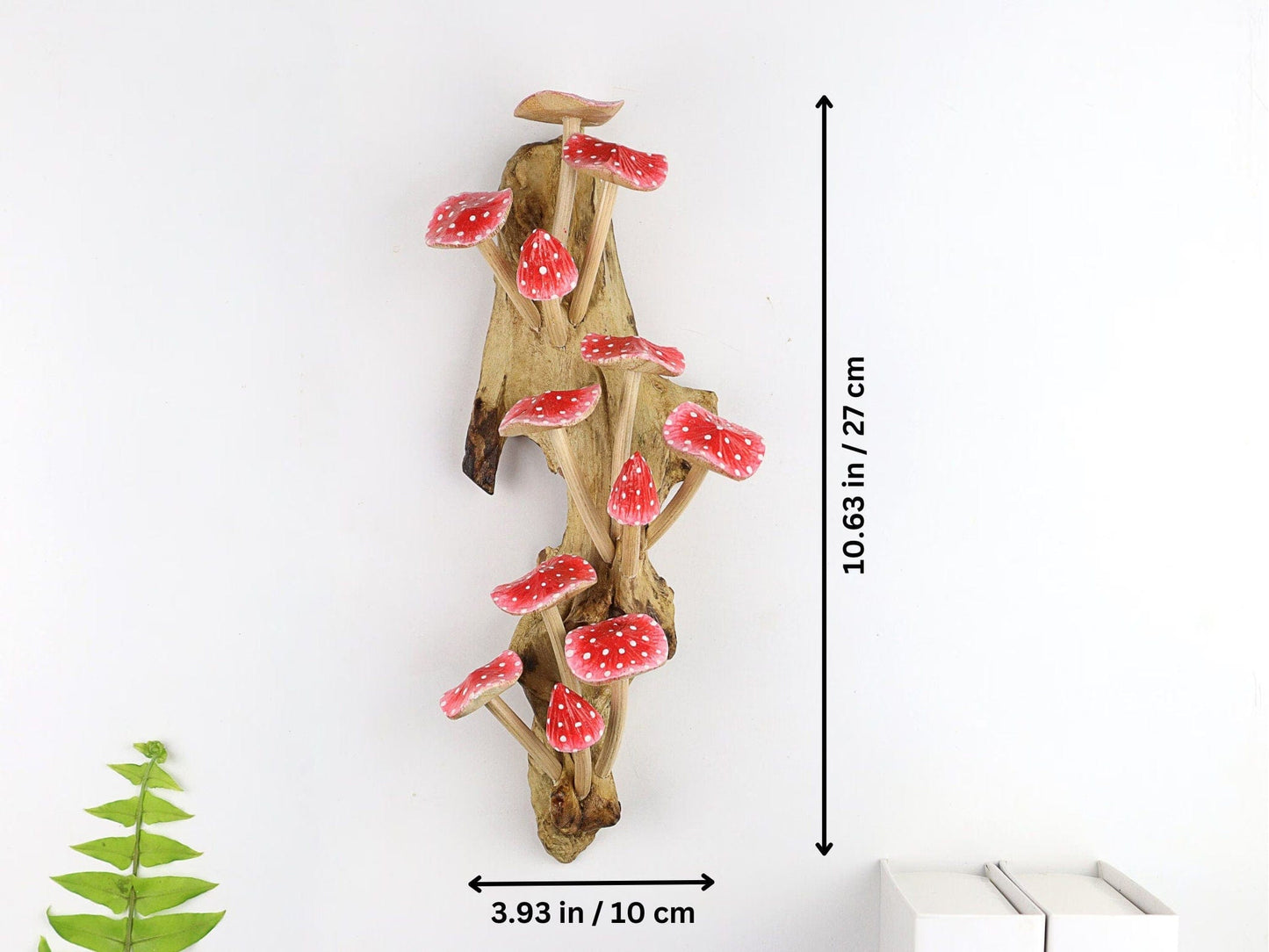 Large Hand-Carved & Painted Red & White Mushroom Wall Art - Tall Vertical Fairy Tale Decor