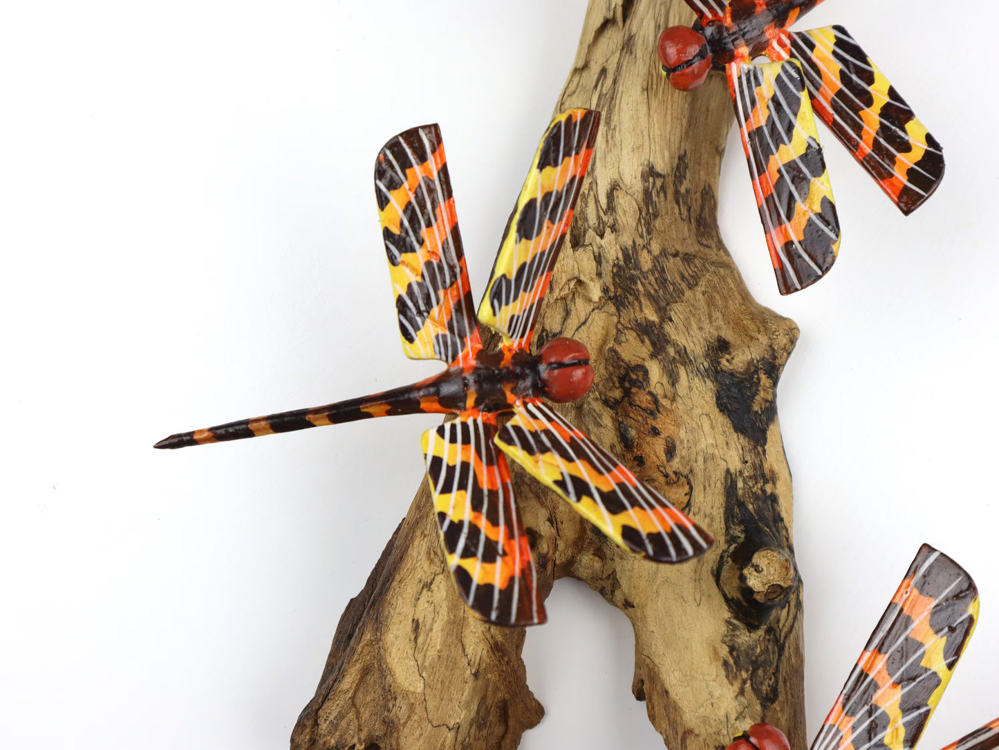 Hand-Carved & Painted Dragonfly Trio Wall Art - Vibrant Woodland Display