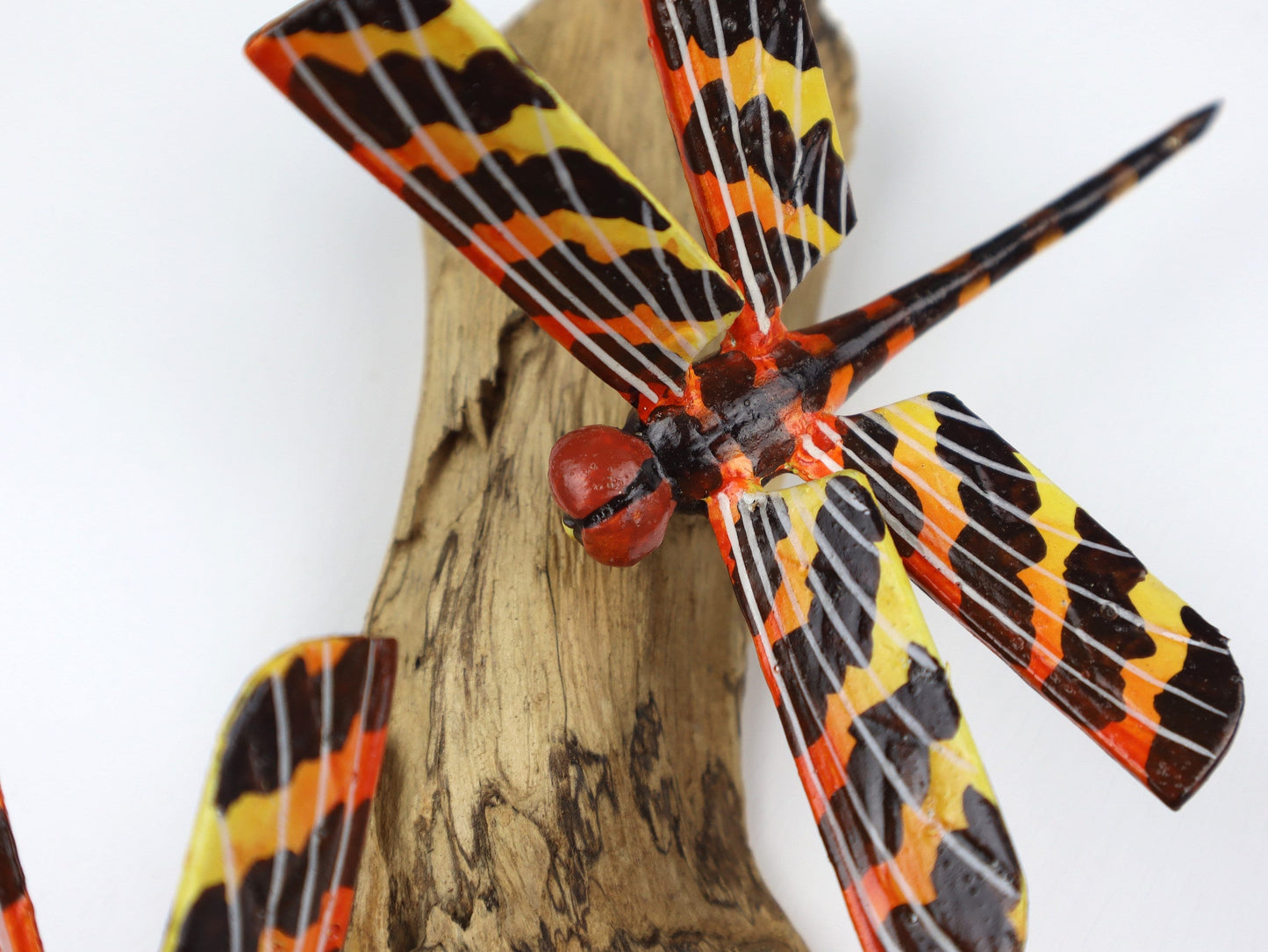 Hand-Carved & Painted Dragonfly Trio Wall Art - Vibrant Woodland Display