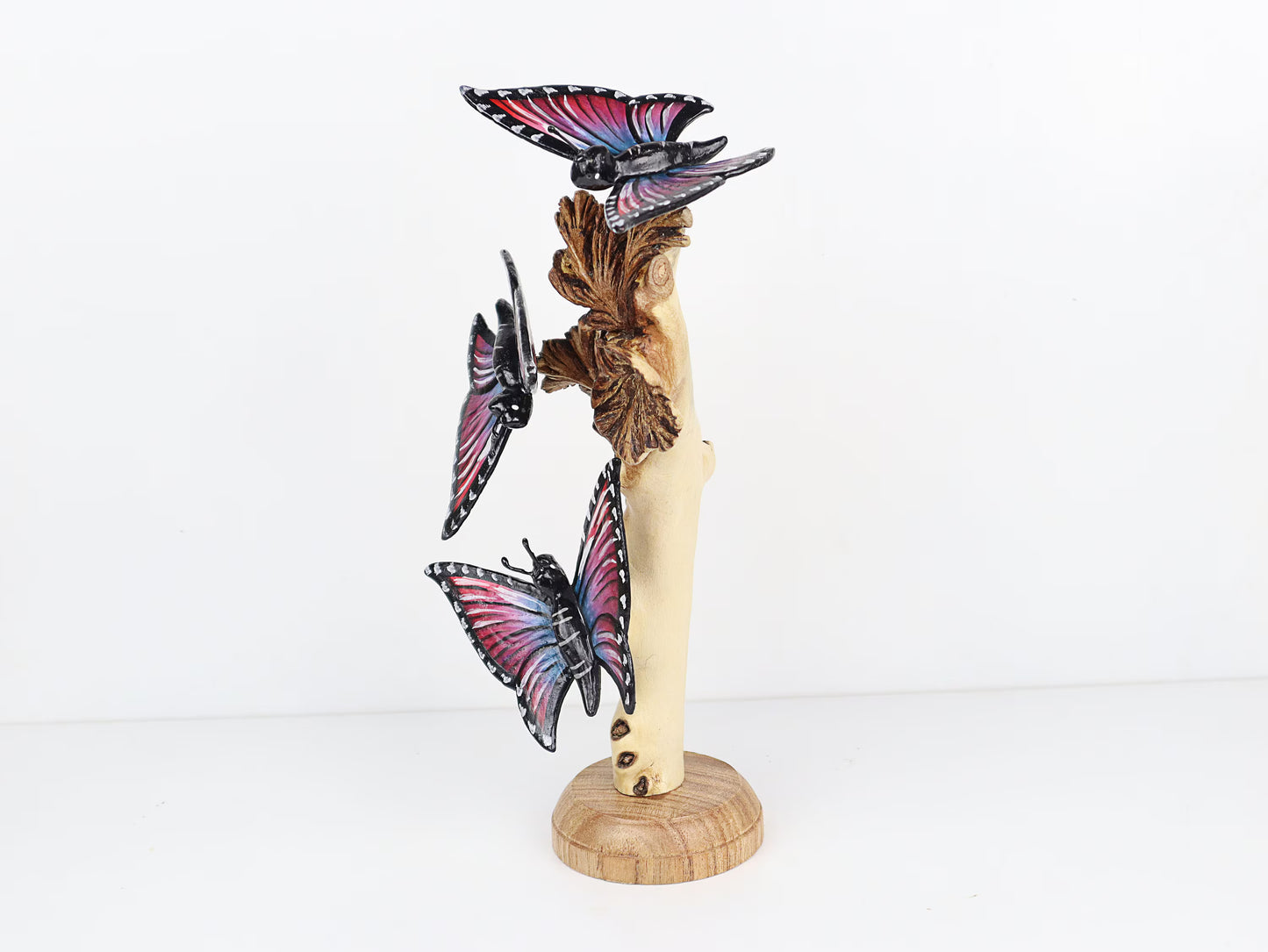 Hand-Carved & Painted Butterfly Flock on Natural Wood Branch - Freestanding Decor