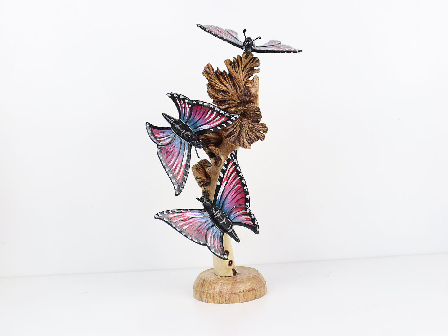 Hand-Carved & Painted Butterfly Flock on Natural Wood Branch - Freestanding Decor
