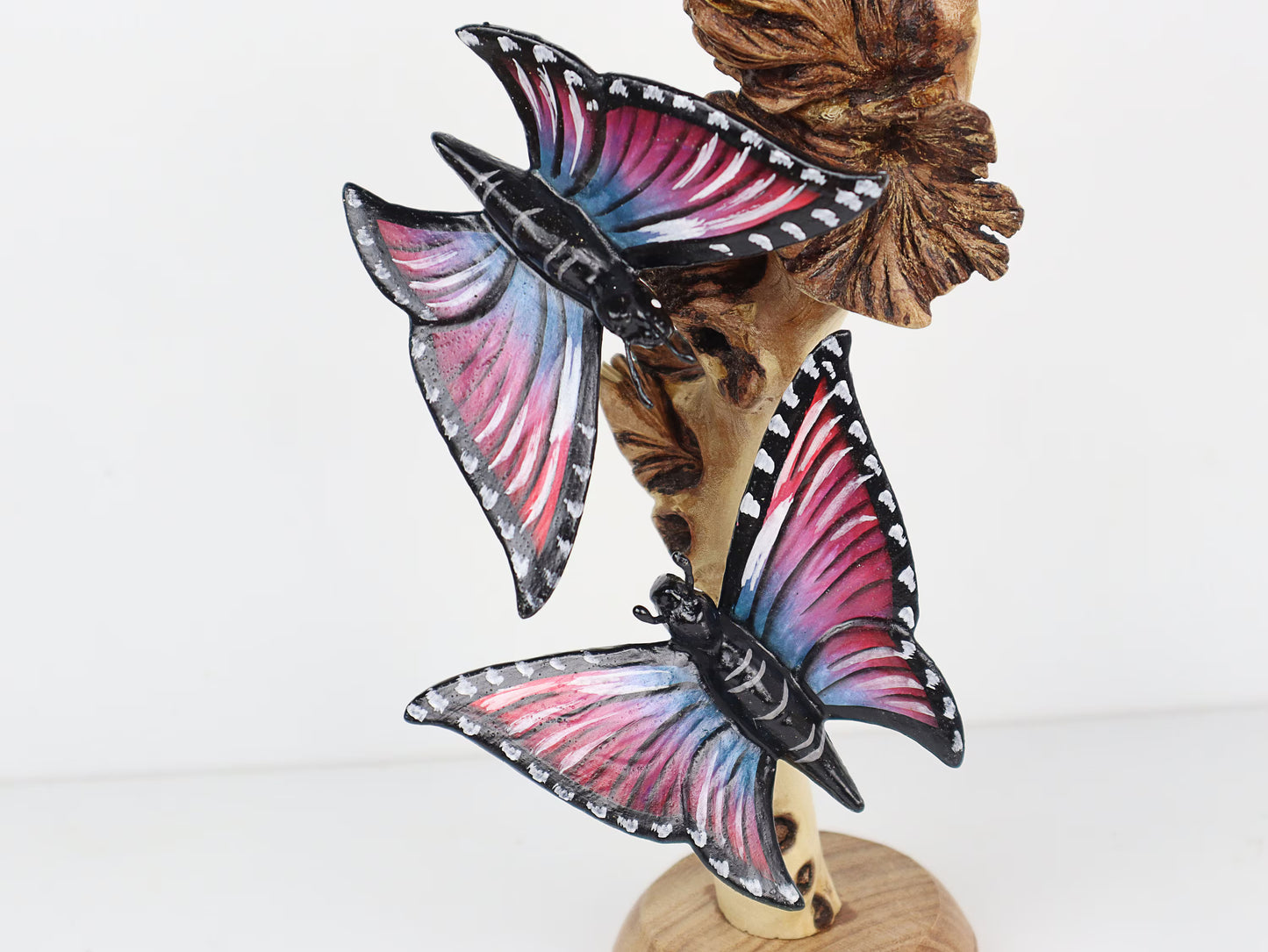 Hand-Carved & Painted Butterfly Flock on Natural Wood Branch - Freestanding Decor