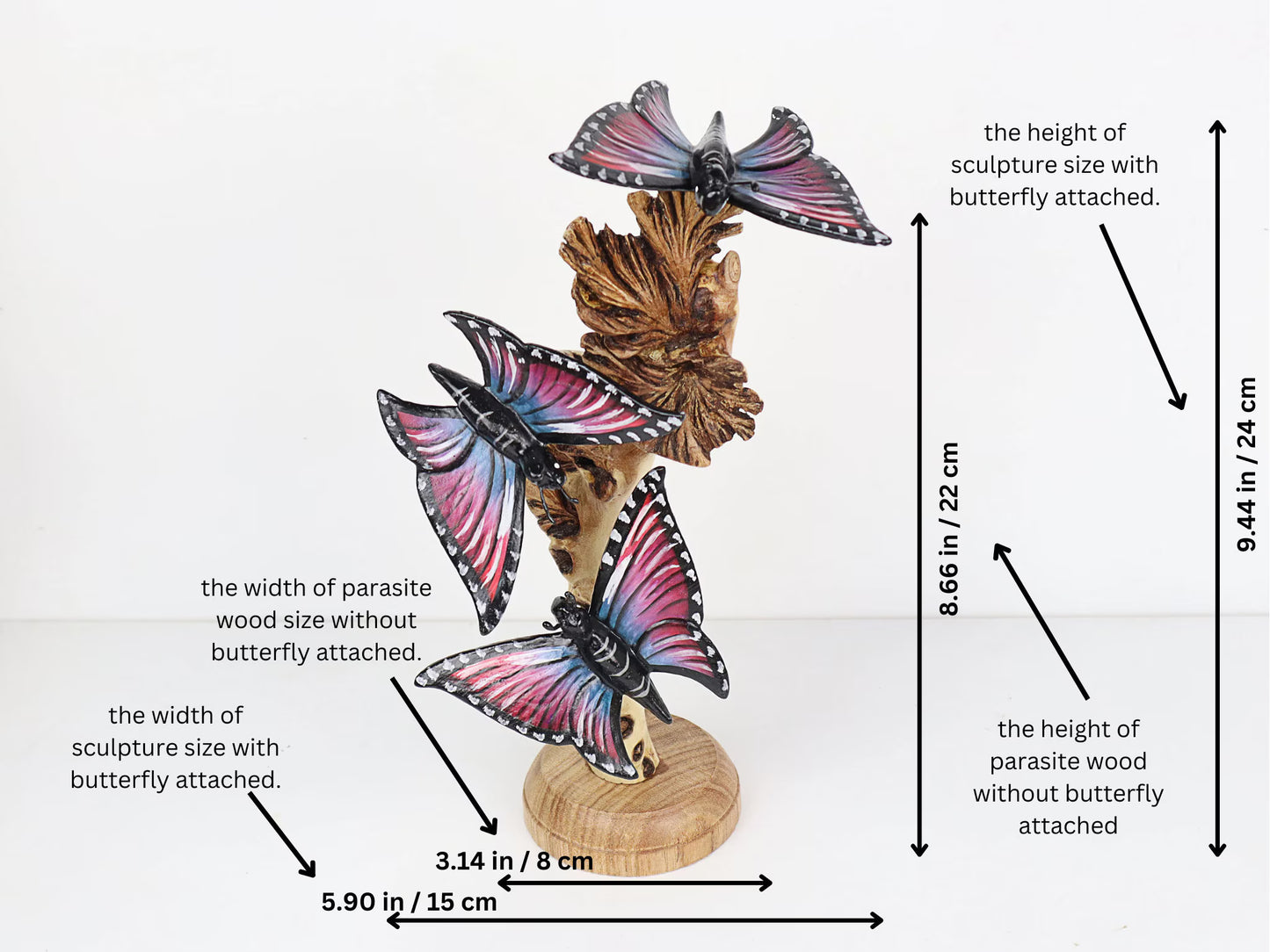 Hand-Carved & Painted Butterfly Flock on Natural Wood Branch - Freestanding Decor
