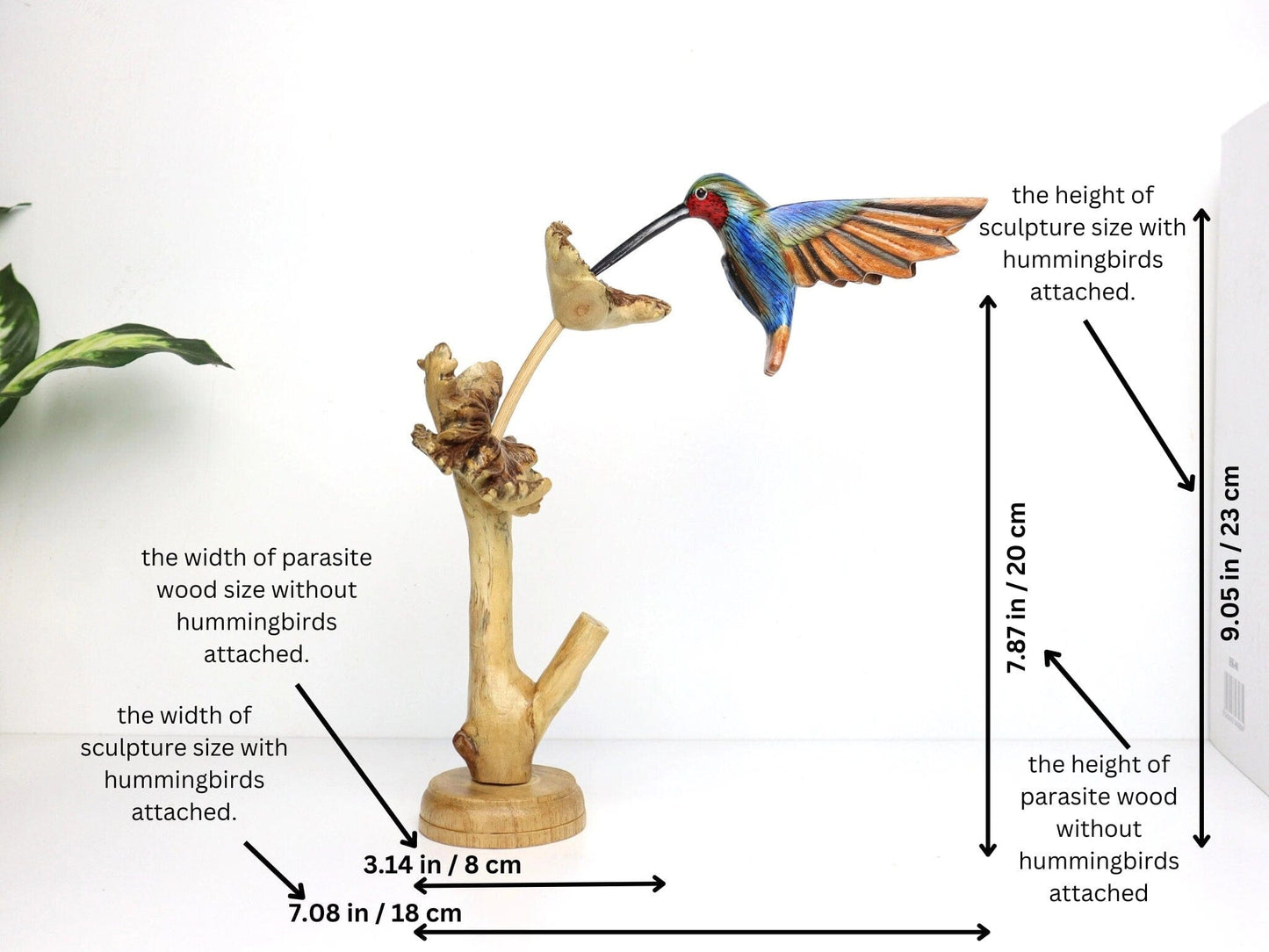 花を食べている青いハチドリのアート、手描きの鳥の飾り、木製の鳥の像、木彫り、鳥愛好家へのギフト、母の日ギフト。