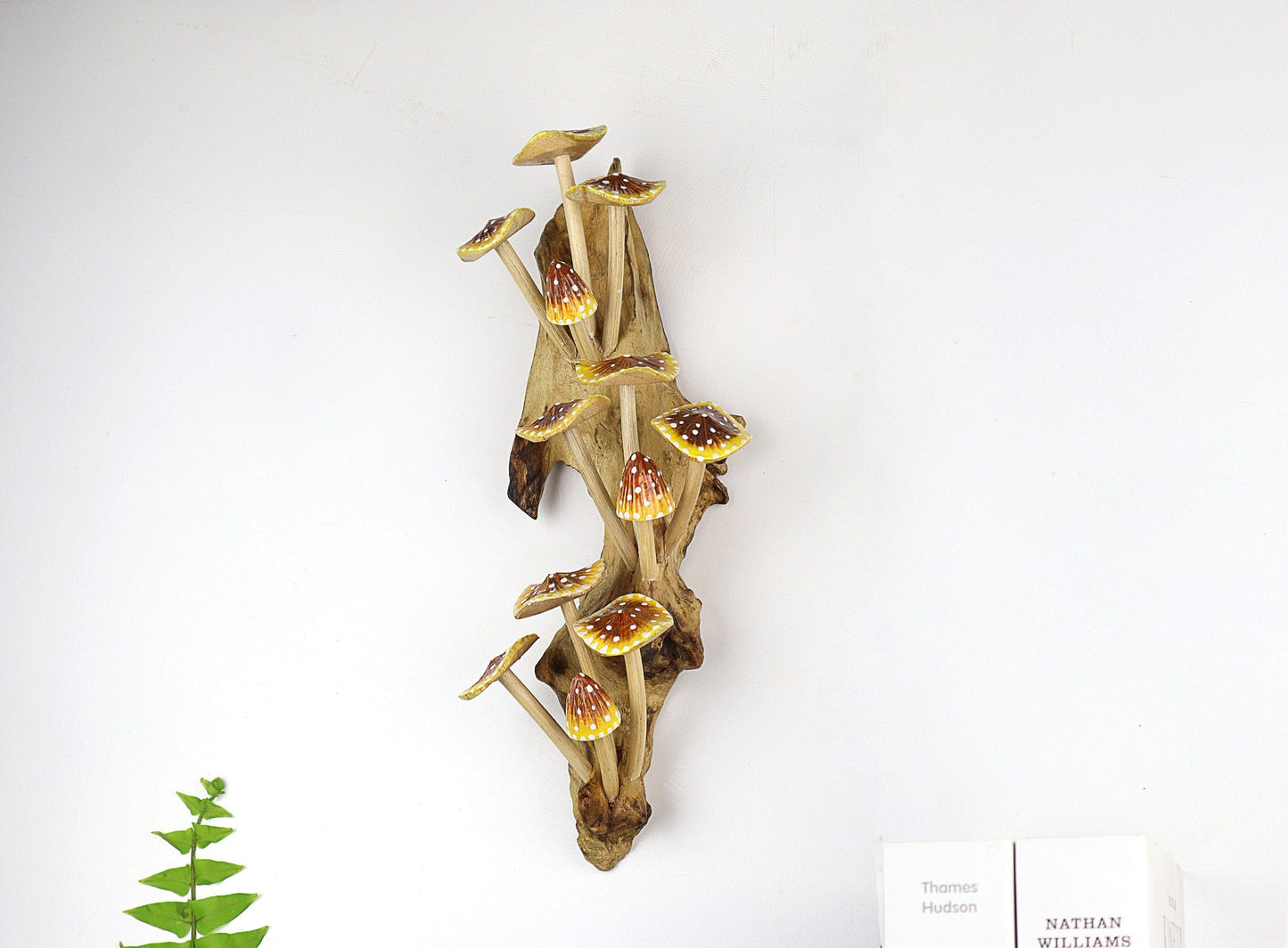Hand-Carved & Painted Yellow & Orange Mushroom Wall Art - Vertical Whimsical Decor