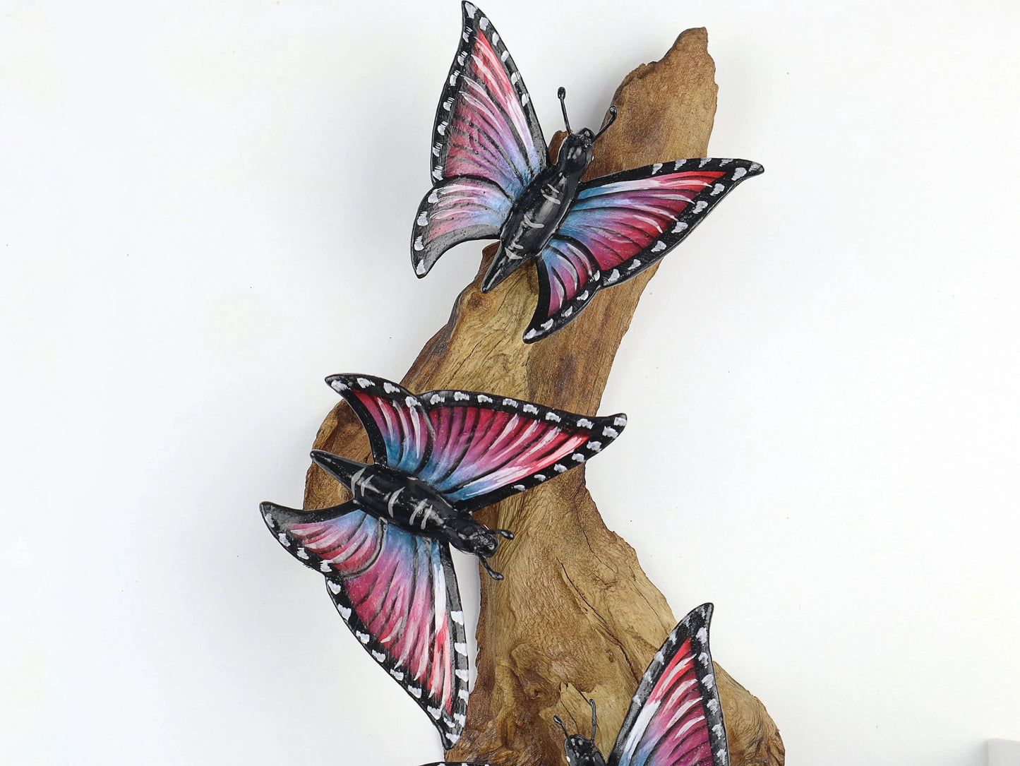 Hand-Carved & Painted Butterfly Trio Wall Art - Vibrant Woodland Display