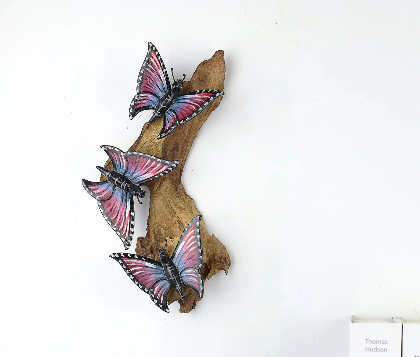 Hand-Carved & Painted Butterfly Trio Wall Art - Vibrant Woodland Display