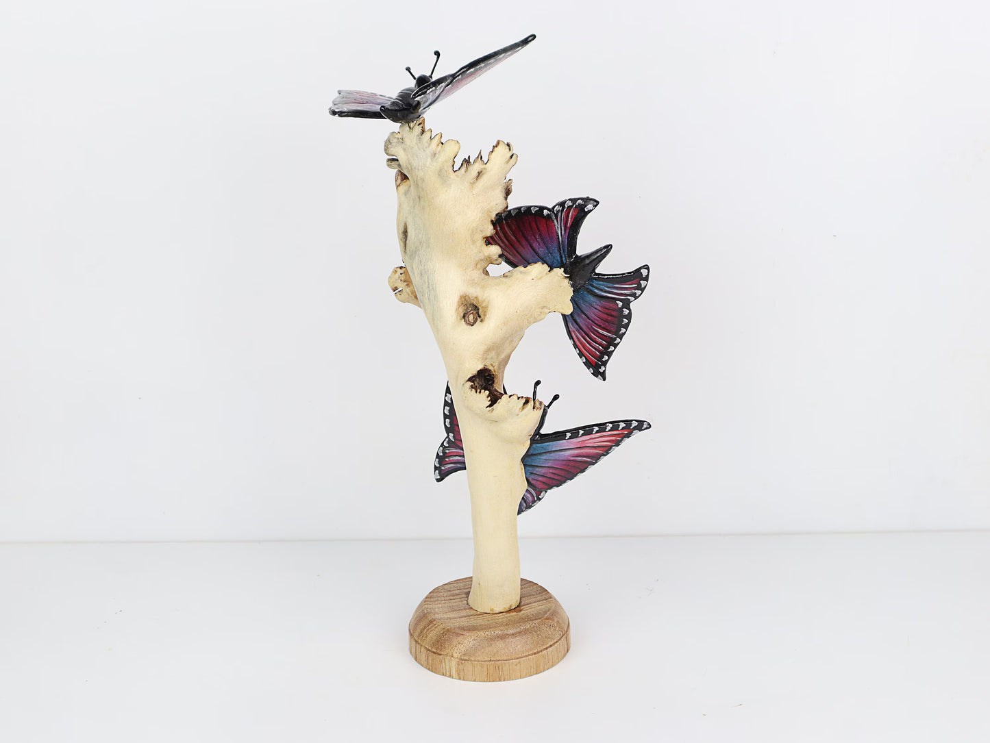 Hand-Carved & Painted Butterfly Flock on Natural Wood Branch - Freestanding Decor