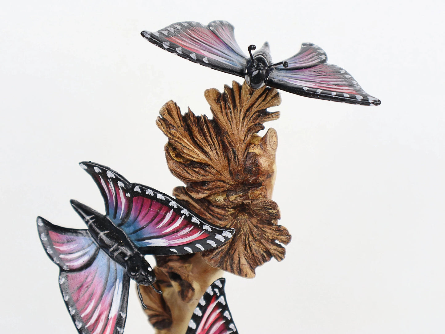 Hand-Carved & Painted Butterfly Flock on Natural Wood Branch - Freestanding Decor