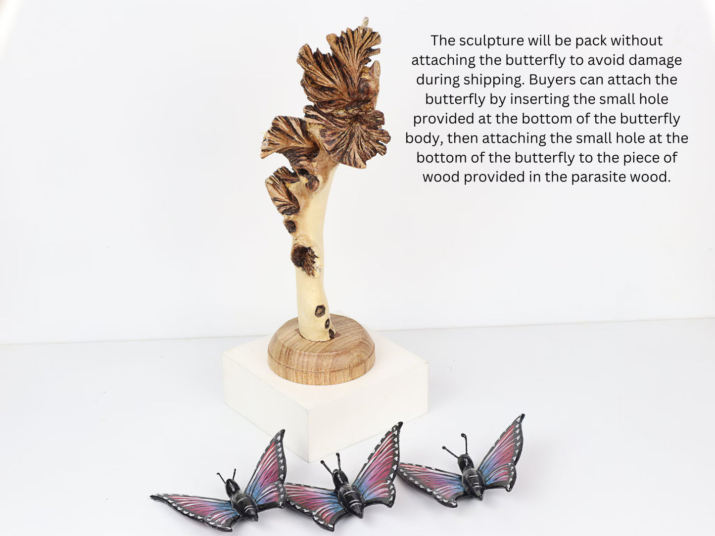 Hand-Carved & Painted Butterfly Flock on Natural Wood Branch - Freestanding Decor