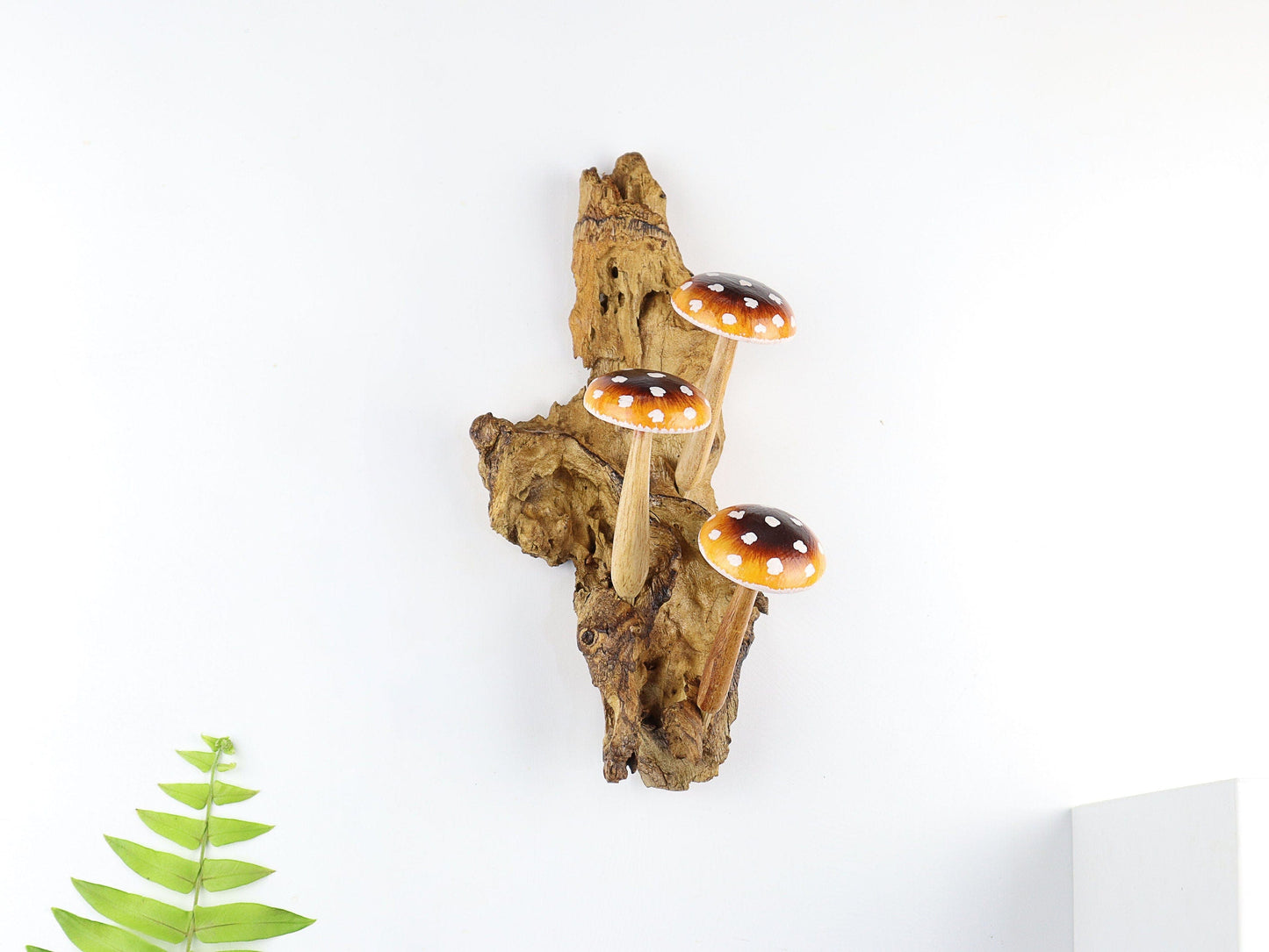Hand-Carved & Painted Brown & Orange Mushroom Wall Art - Vertical Rustic Decor