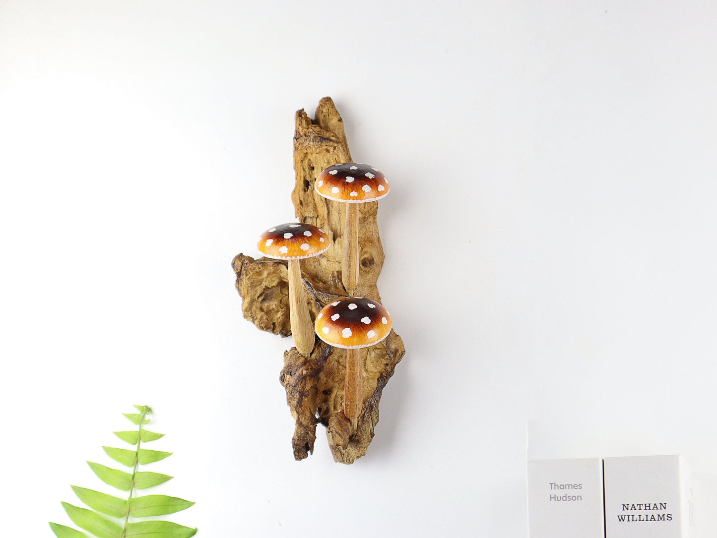 Hand-Carved & Painted Brown & Orange Mushroom Wall Art - Vertical Rustic Decor