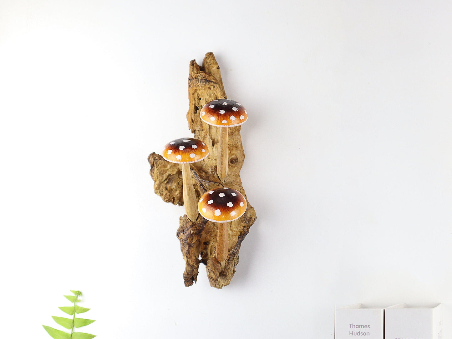 Hand-Carved & Painted Brown & Orange Mushroom Wall Art - Vertical Rustic Decor