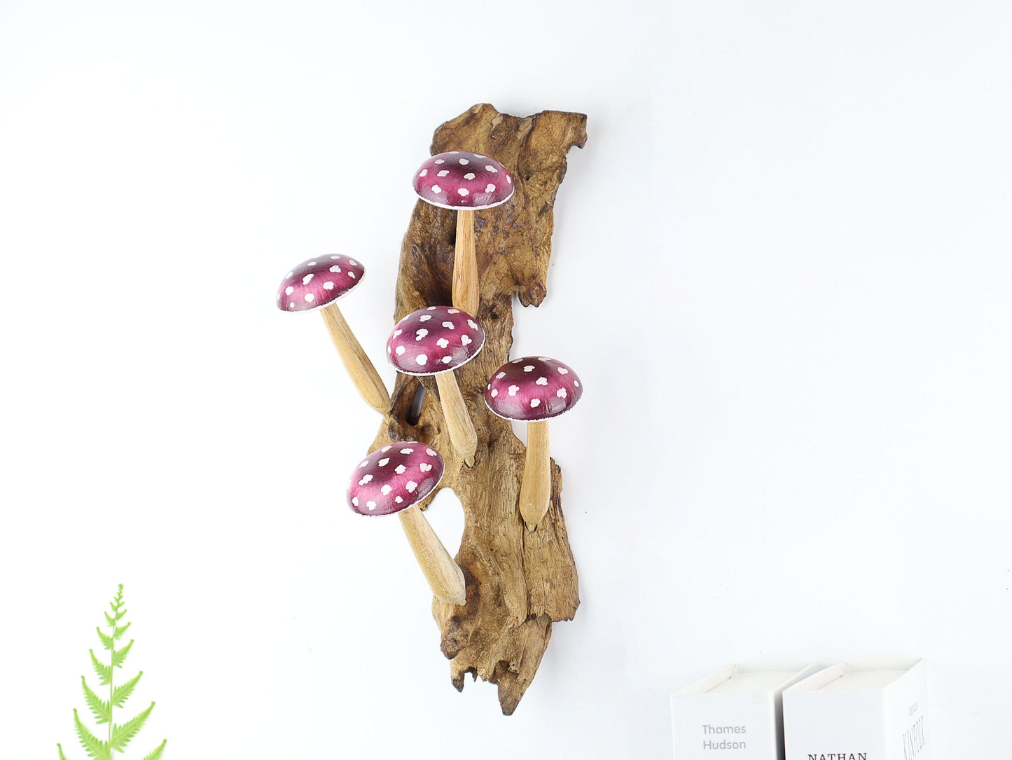 Hand-Carved & Painted Pink & Purple Mushroom Wall Art - Vertical Whimsical Forest Decor