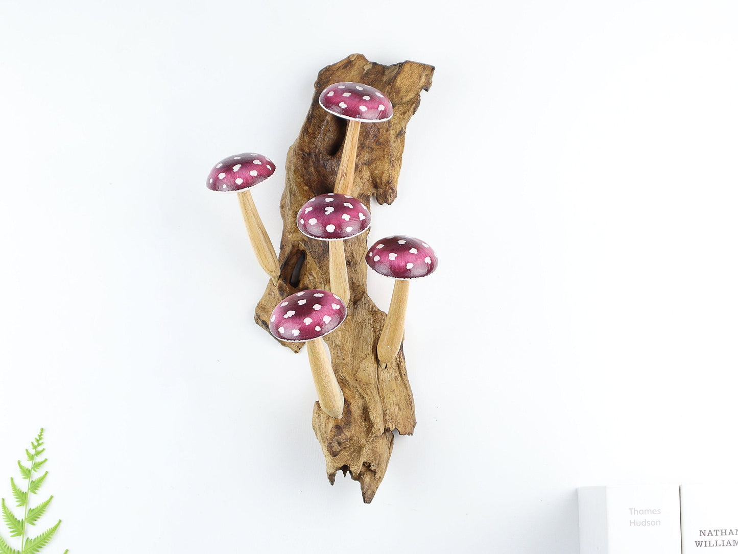 Hand-Carved & Painted Pink & Purple Mushroom Wall Art - Vertical Whimsical Forest Decor