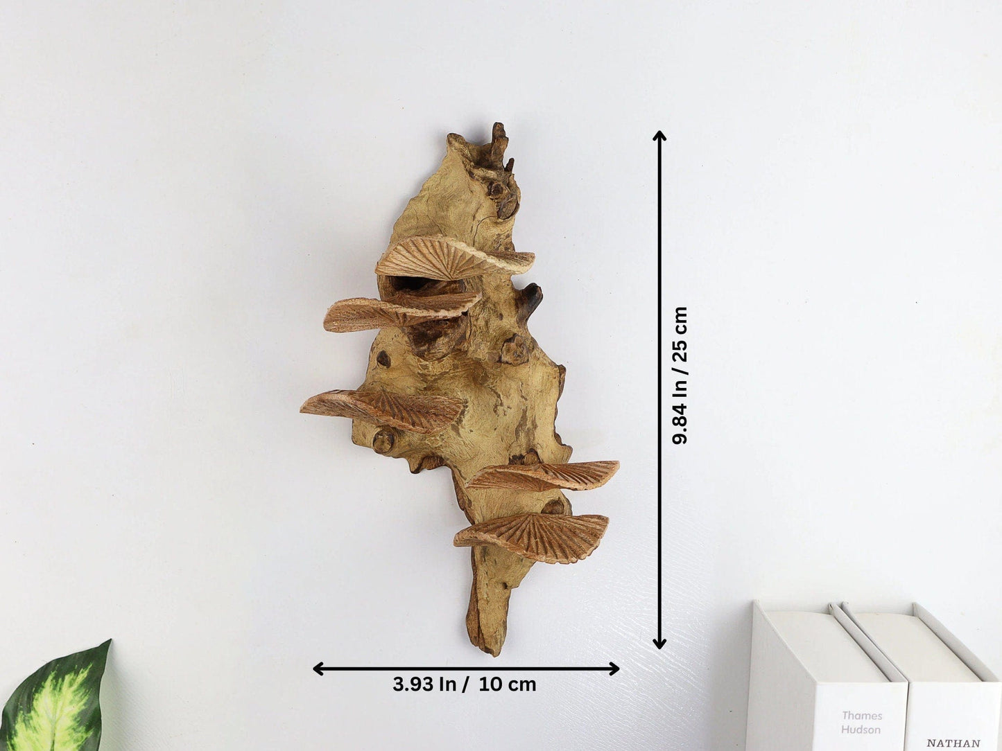 Hand-Carved Natural Wood Shelf Mushroom Wall Art - Vertical Rustic Forest Display