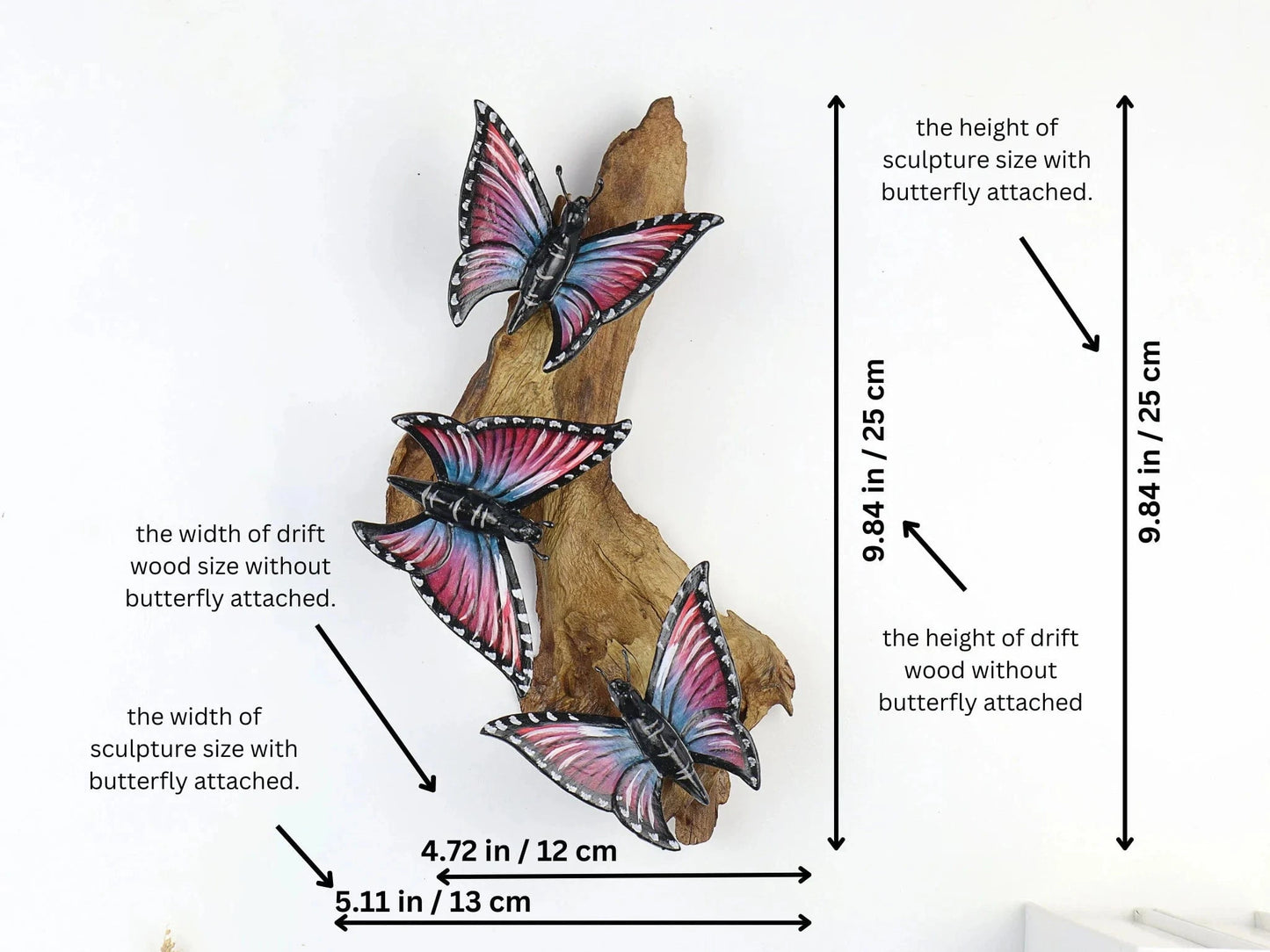 Hand-Carved & Painted Butterfly Trio Wall Art - Vibrant Woodland Display