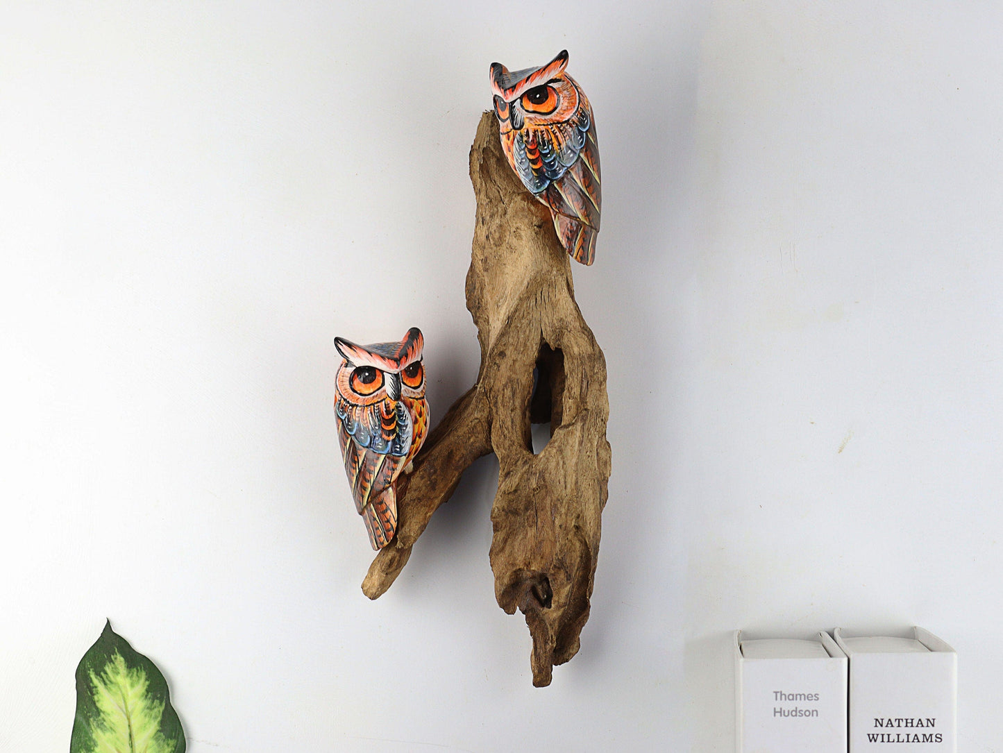 Hand-Carved & Painted Owl Wall Art - Vibrant Rustic Bird Sculpture on Wood