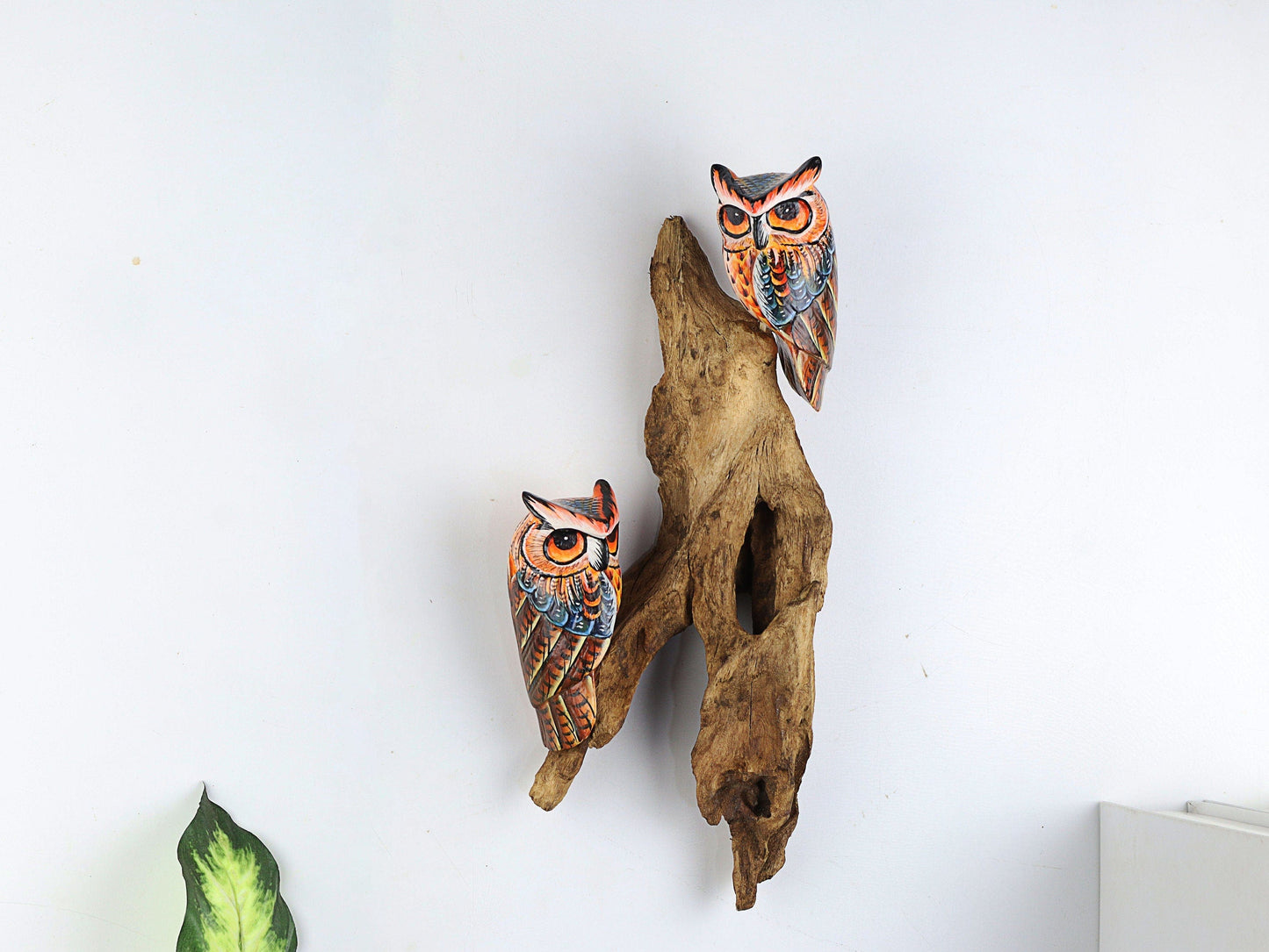 Hand-Carved & Painted Owl Wall Art - Vibrant Rustic Bird Sculpture on Wood