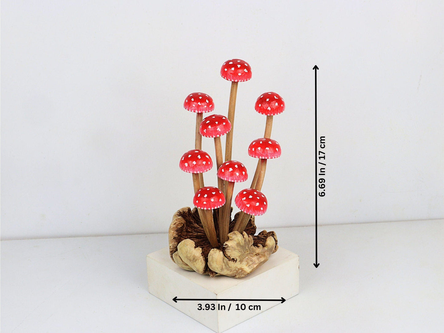 Hand-Carved & Painted Red & White Mushroom Cluster Sculpture - Whimsical Home Decor