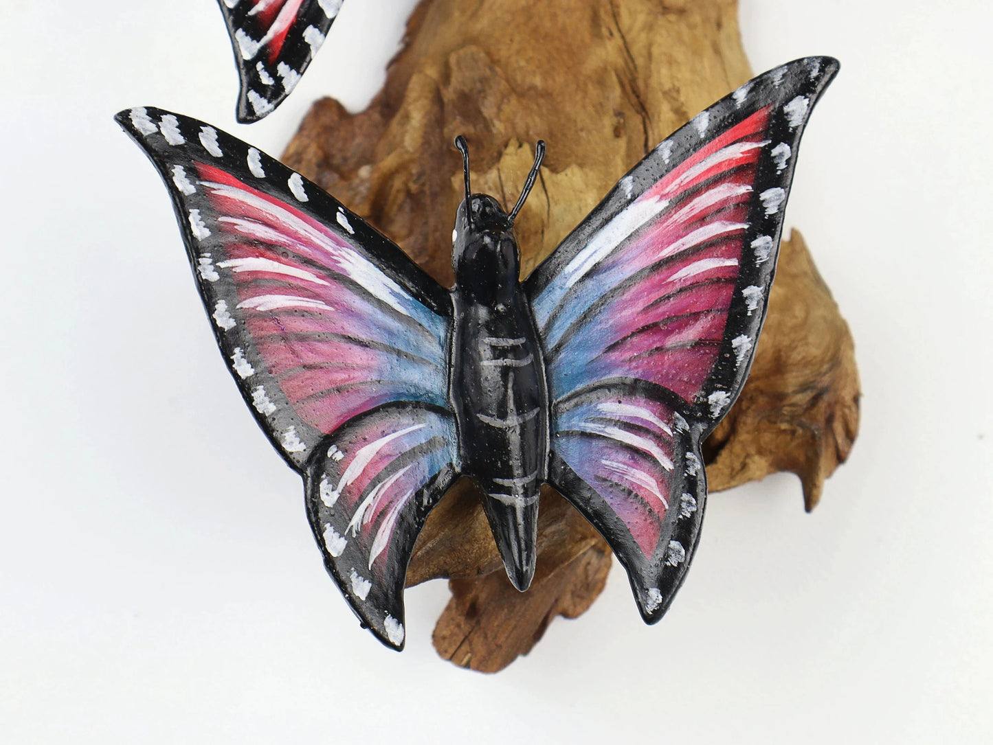 Hand-Carved & Painted Butterfly Trio Wall Art - Vibrant Woodland Display