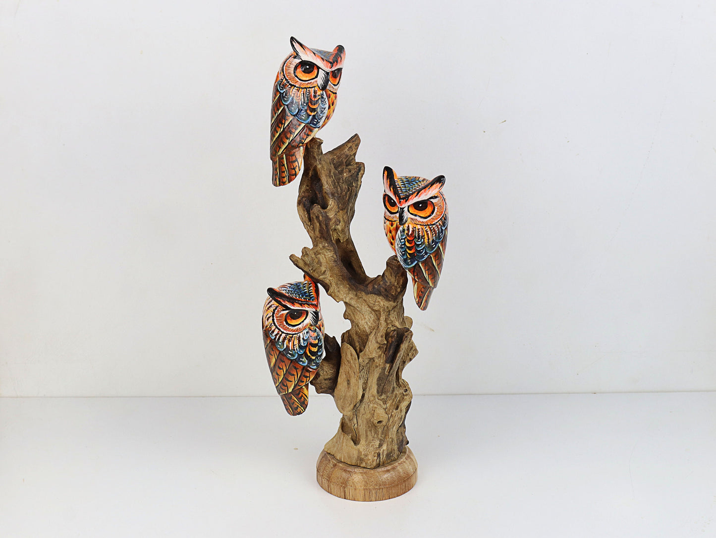 Beautiful Handcrafted Wooden Owl on Natural Root | Hand-Painted Art Piece for Home Decor and Gifts | Eco-Friendly Sculpture | Handmade Gift