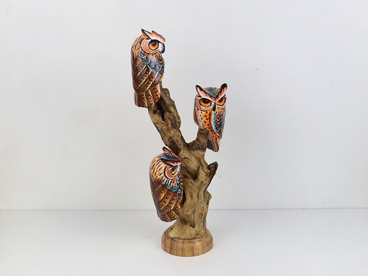 Beautiful Handcrafted Wooden Owl on Natural Root | Hand-Painted Art Piece for Home Decor and Gifts | Eco-Friendly Sculpture | Handmade Gift